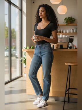 A. Gain Scoop Neck Short Sleeve Bodysuit in Black - Women's Basic